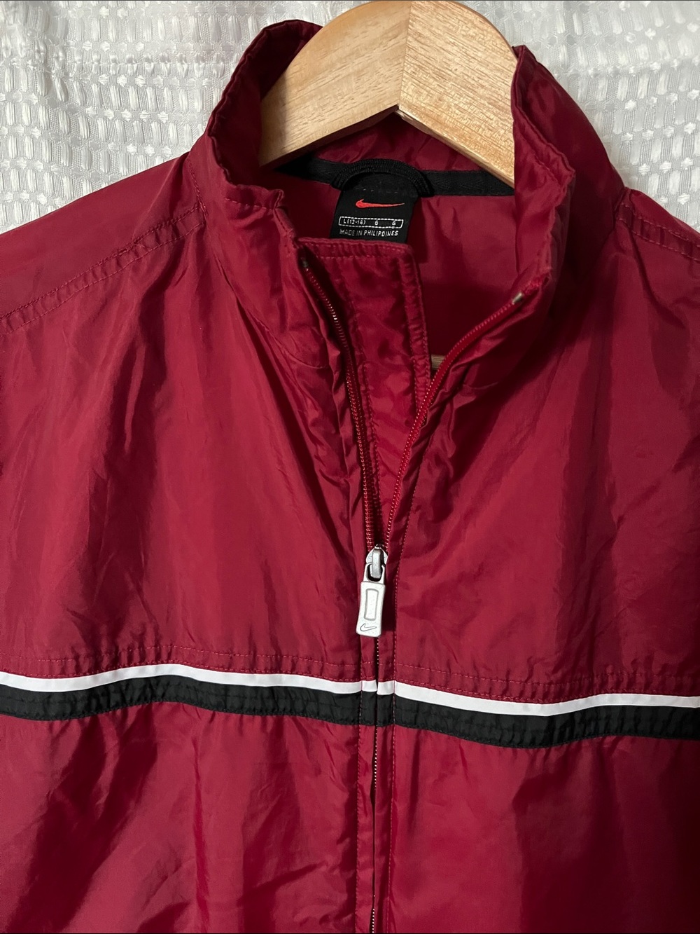 Nike 1999 Vintage Burgundy Nylon Windbreaker Jacket Boys L 12-14 Classic Y2K - Picture 2 of 10